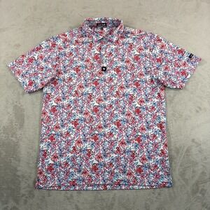 Bad Birdie Performance Polo Shirt Men Large Multi Floral Print Golf Stretch NWOT